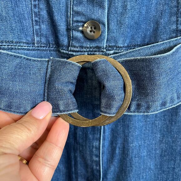 Y2K Wide Leg Womens Denim Jumpsuit Size M Blue Concert Festival Boho High Waist - Picture 5 of 9